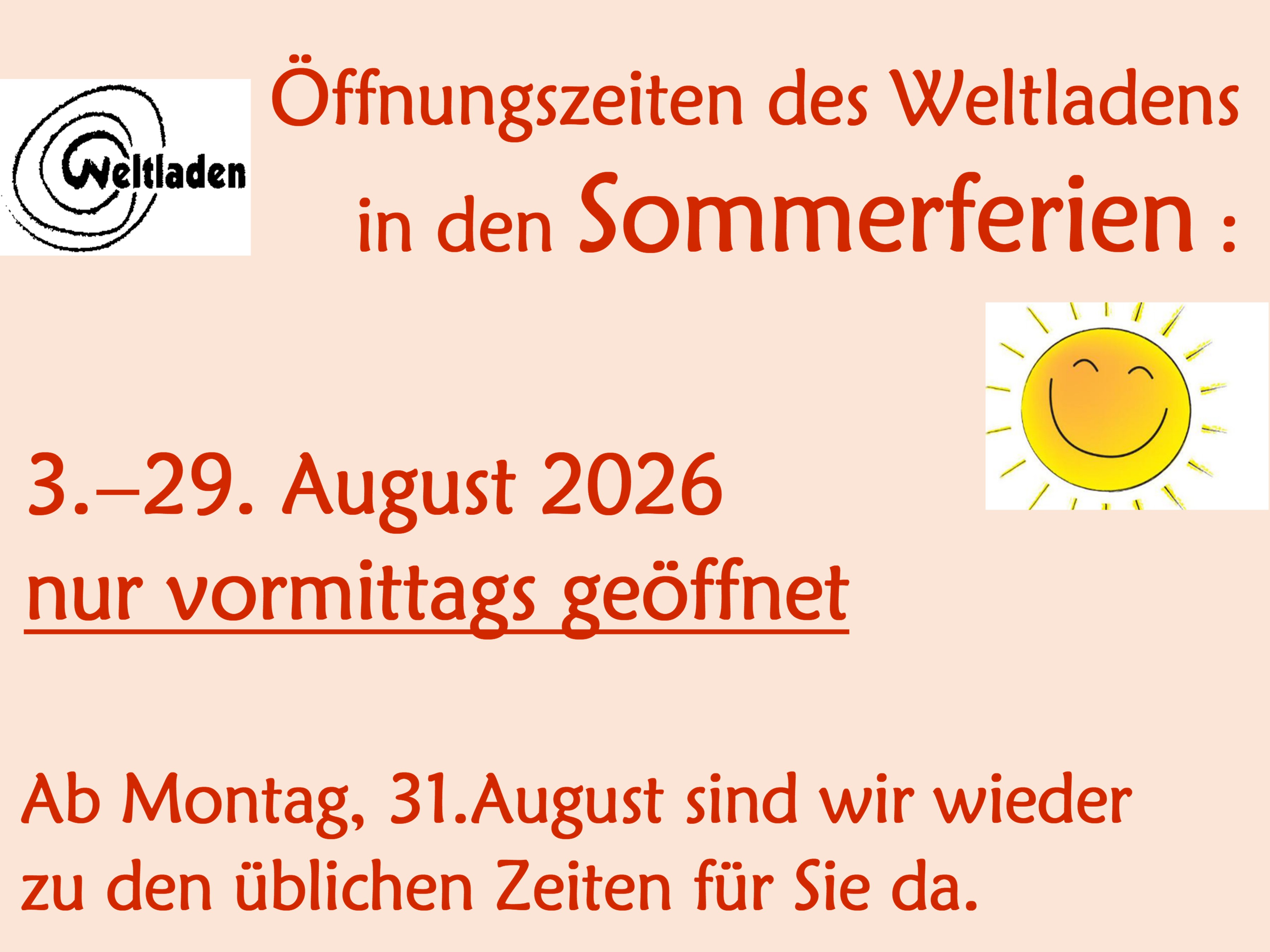 Öffnungszeiten Sommer 2026